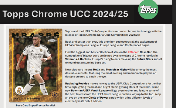 Topps 2024/25 UCC Chrome - Hobby Box (Release 15 May)